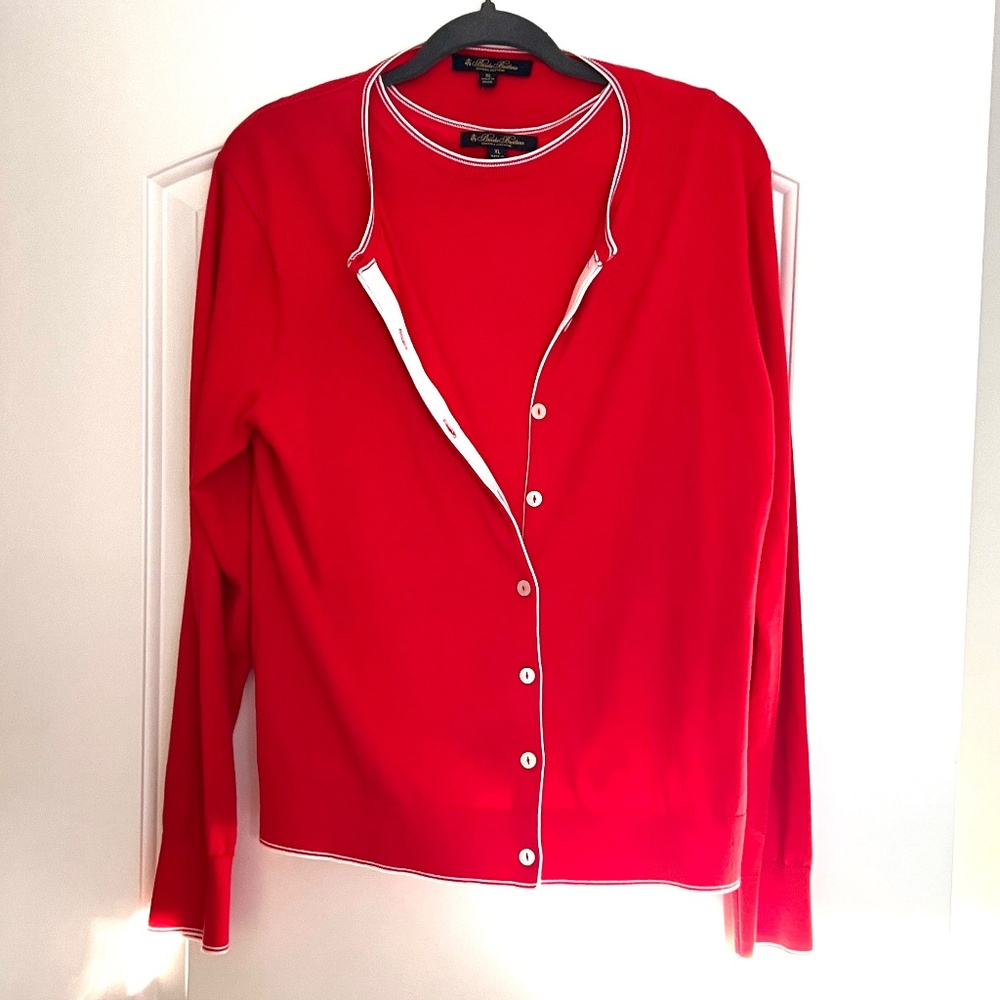 2 Piece Brooks Brothers Matching Set Cardigan Tank Red White XL